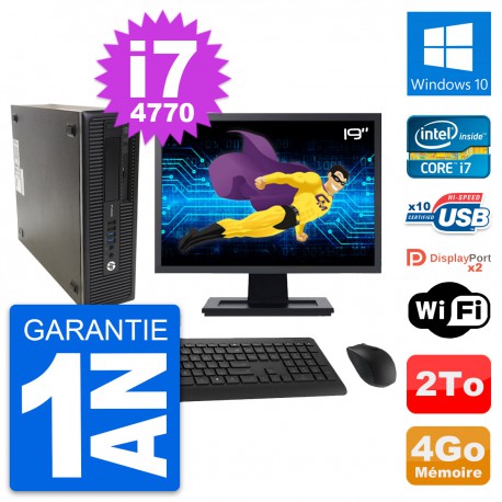 PC HP ProDesk 600 G1 SFF Ecran 19" i7-4770 RAM 4Go Disque 2To Windows 10 Wifi