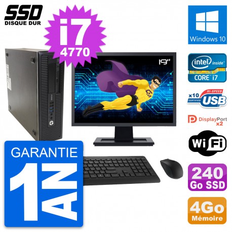 PC HP 600 G1 SFF Ecran 19" Intel Core i7-4770 RAM 4Go SSD 240Go Windows 10 Wifi