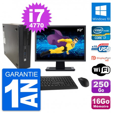 PC HP 600 G1 SFF Ecran 19" Intel i7-4770 RAM 16Go Disque 250Go Windows 10 Wifi