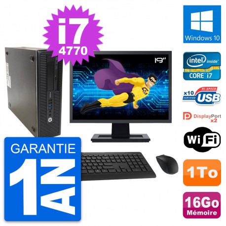PC HP ProDesk 600 G1 SFF Ecran 19" i7-4770 RAM 16Go Disque 1To Windows 10 Wifi