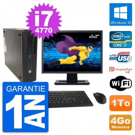 PC HP ProDesk 600 G1 SFF Ecran 22" i7-4770 RAM 4Go Disque 1To Windows 10 Wifi