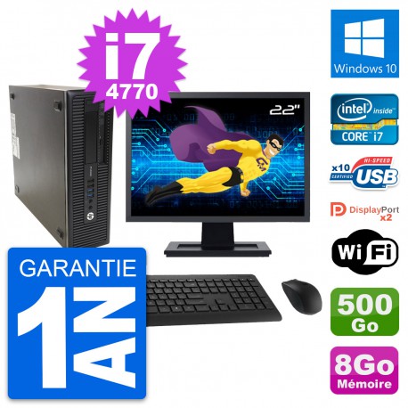 PC HP 600 G1 SFF Ecran 22" Intel i7-4770 RAM 8Go Disque 500Go Windows 10 Wifi