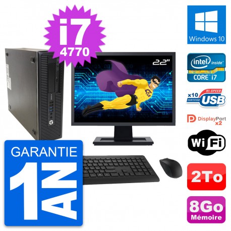 PC HP ProDesk 600 G1 SFF Ecran 22" i7-4770 RAM 8Go Disque 2To Windows 10 Wifi