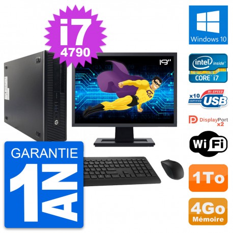 PC HP ProDesk 600 G1 SFF Ecran 19" i7-4790 RAM 4Go Disque 1To Windows 10 Wifi