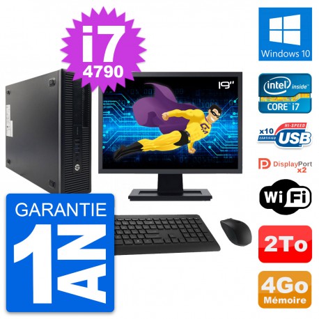 PC HP ProDesk 600 G1 SFF Ecran 19" i7-4790 RAM 4Go Disque 2To Windows 10 Wifi
