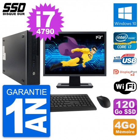 PC HP 600 G1 SFF Ecran 19" Intel Core i7-4790 RAM 4Go SSD 120Go Windows 10 Wifi