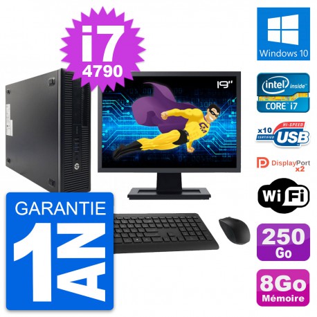 PC HP 600 G1 SFF Ecran 19" Intel i7-4790 RAM 8Go Disque 250Go Windows 10 Wifi