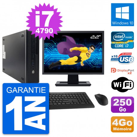 PC HP 600 G1 SFF Ecran 22" Intel i7-4790 RAM 4Go Disque 250Go Windows 10 Wifi