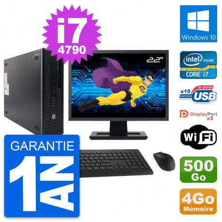 PC HP 600 G1 SFF Ecran 22" Intel i7-4790 RAM 4Go Disque 500Go Windows 10 Wifi
