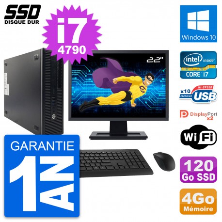 PC HP 600 G1 SFF Ecran 22" Intel Core i7-4790 RAM 4Go SSD 120Go Windows 10 Wifi