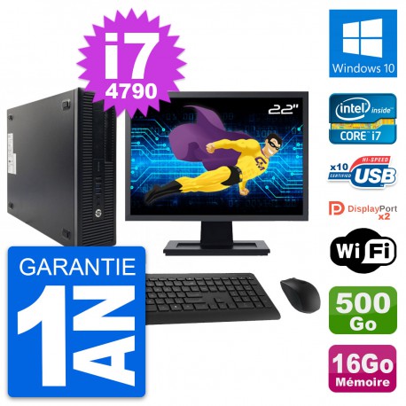 PC HP 600 G1 SFF Ecran 22" Intel i7-4790 RAM 16Go Disque 500Go Windows 10 Wifi