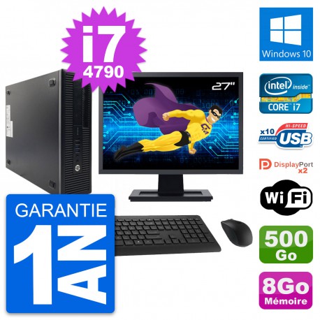PC HP 600 G1 SFF Ecran 27" Intel i7-4790 RAM 8Go Disque 500Go Windows 10 Wifi