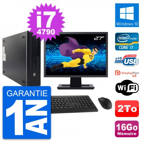 PC HP ProDesk 600 G1 SFF Ecran 27" i7-4790 RAM 16Go Disque 2To Windows 10 Wifi