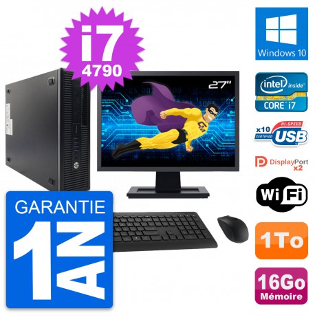 PC HP ProDesk 600 G1 SFF Ecran 27" i7-4790 RAM 16Go Disque 1To Windows 10 Wifi
