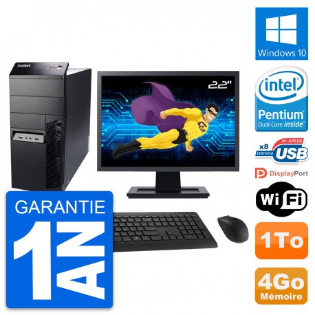 PC Tour Lenovo M91p Ecran 22" Intel G630 RAM 4Go Disque 1To Windows 10 Wifi