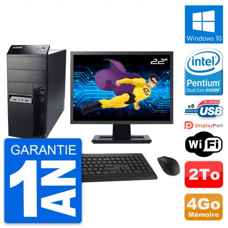 PC Tour Lenovo M91p Ecran 22" Intel G630 RAM 4Go Disque 2To Windows 10 Wifi