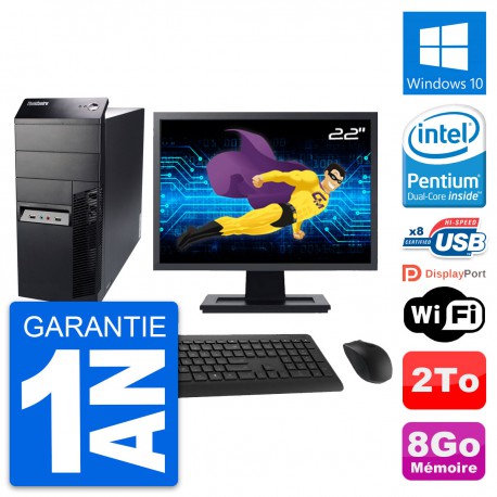 PC Tour Lenovo M91p Ecran 22" Intel G630 RAM 8Go Disque 2To Windows 10 Wifi