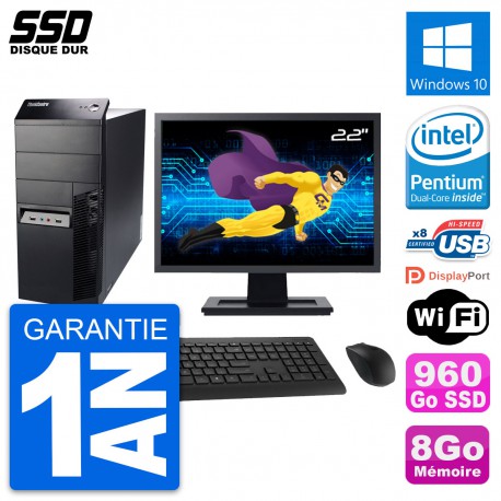 PC Tour Lenovo M91p Ecran 22" Intel G630 RAM 8Go SSD 960Go Windows 10 Wifi