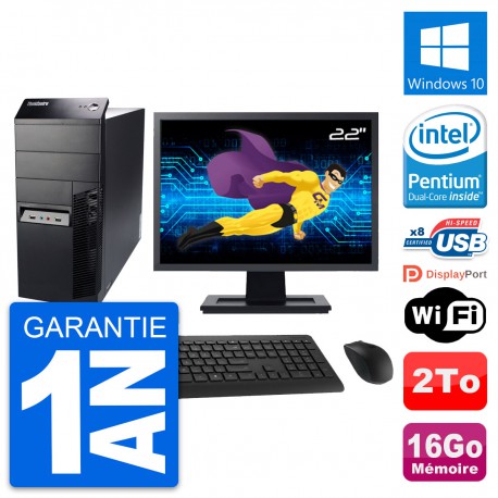 PC Tour Lenovo M91p Ecran 22" Intel G630 RAM 16Go Disque 2To Windows 10 Wifi