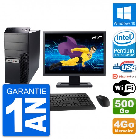 PC Tour Lenovo M91p Ecran 27" Intel G630 RAM 4Go Disque 500Go Windows 10 Wifi