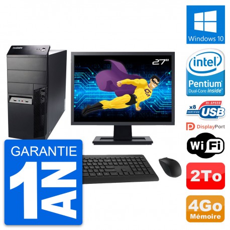 PC Tour Lenovo M91p Ecran 27" Intel G630 RAM 4Go Disque 2To Windows 10 Wifi
