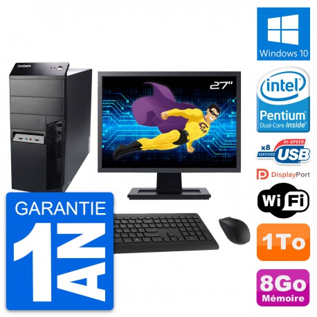 PC Tour Lenovo M91p Ecran 27" Intel G630 RAM 8Go Disque 1To Windows 10 Wifi