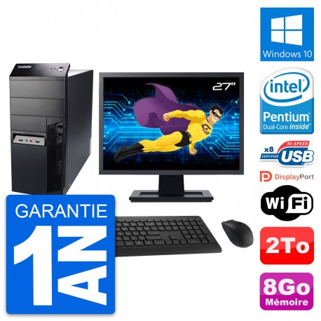 PC Tour Lenovo M91p Ecran 27" Intel G630 RAM 8Go Disque 2To Windows 10 Wifi