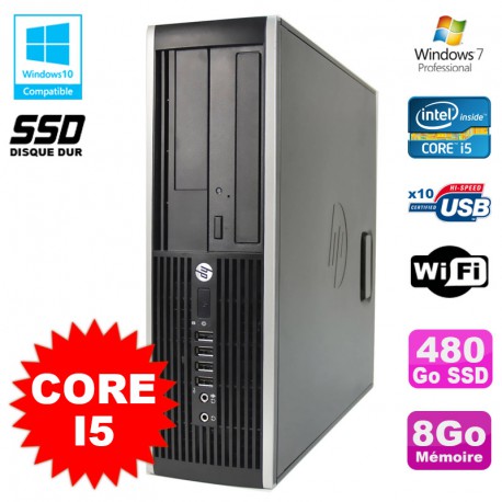 PC HP Elite 8200 SFF Intel Core I5 3.1GHz 8Go Disque 480Go SSD DVD WIFI W7