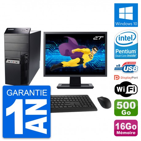 PC Tour Lenovo M91p Ecran 27" Intel G630 RAM 16Go Disque 500Go Windows 10 Wifi