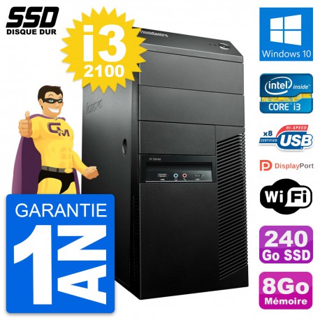 PC Tour Lenovo ThinkCentre M91p Core i3-2100 RAM 8Go SSD 240Go Windows 10 Wifi