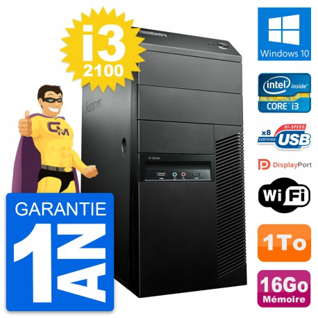 PC Tour Lenovo ThinkCentre M91p Core i3-2100 RAM 16Go Disque 1To Windows 10 Wifi