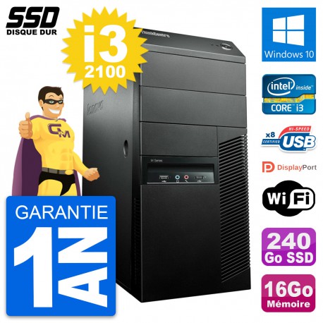 PC Tour Lenovo ThinkCentre M91p Intel i3-2100 RAM 16Go SSD 240Go Windows 10 Wifi