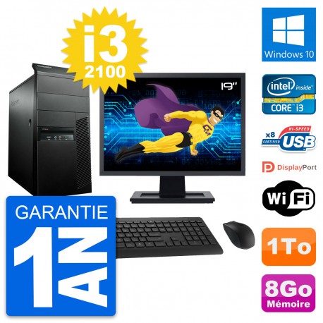 PC Tour Lenovo M91p Ecran 19" Intel i3-2100 RAM 8Go Disque 1To Windows 10 Wifi