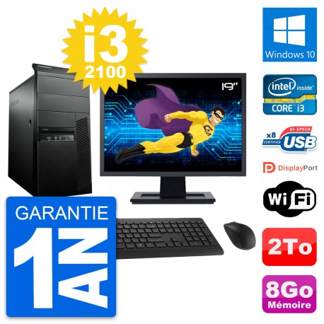 PC Tour Lenovo M91p Ecran 19" Intel i3-2100 RAM 8Go Disque 2To Windows 10 Wifi