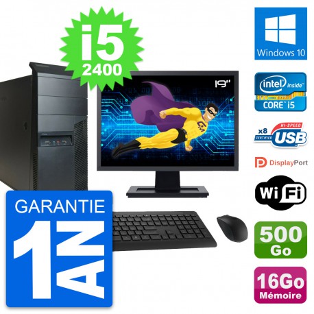 PC Tour Lenovo M91p Ecran 19" Core i5-2400 RAM 16Go Disque 500Go Windows 10 Wifi