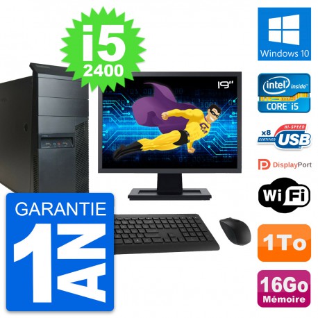 PC Tour Lenovo M91p Ecran 19" Core i5-2400 RAM 16Go Disque 1To Windows 10 Wifi