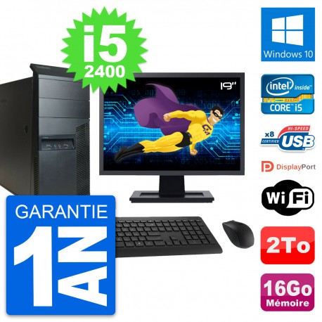 PC Tour Lenovo M91p Ecran 19" Core i5-2400 RAM 16Go Disque 2To Windows 10 Wifi