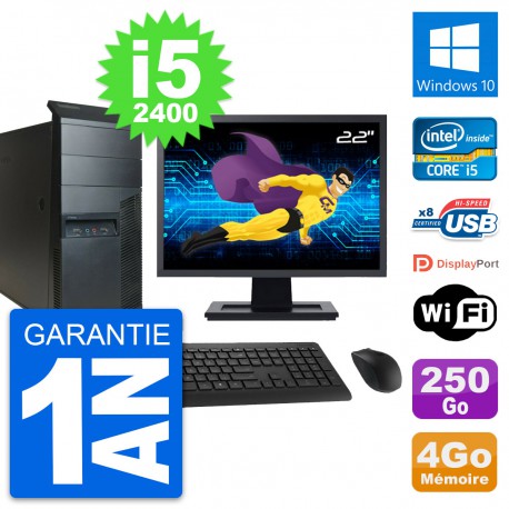 PC Tour Lenovo M91p Ecran 22" Intel i5-2400 RAM 4Go Disque 250Go Windows 10 Wifi