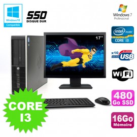 Lot PC HP Elite 8200 SFF Core I3 3.1GHz 16Go 480Go SSD DVD WIFI W7 + Ecran 17