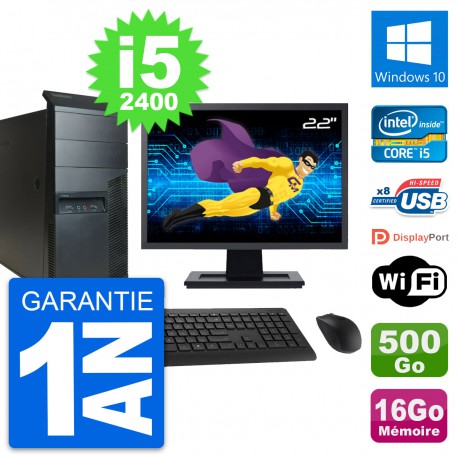 PC Tour Lenovo M91p Ecran 22" Core i5-2400 RAM 16Go Disque 500Go Windows 10 Wifi