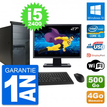PC Tour Lenovo M91p Ecran 27" Intel i5-2400 RAM 4Go Disque 500Go Windows 10 Wifi