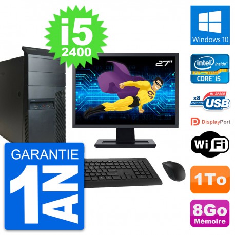 PC Tour Lenovo M91p Ecran 27" Intel i5-2400 RAM 8Go Disque 1To Windows 10 Wifi