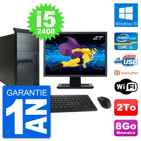 PC Tour Lenovo M91p Ecran 27" Intel i5-2400 RAM 8Go Disque 2To Windows 10 Wifi