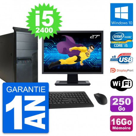 PC Tour Lenovo M91p Ecran 27" Core i5-2400 RAM 16Go Disque 250Go Windows 10 Wifi