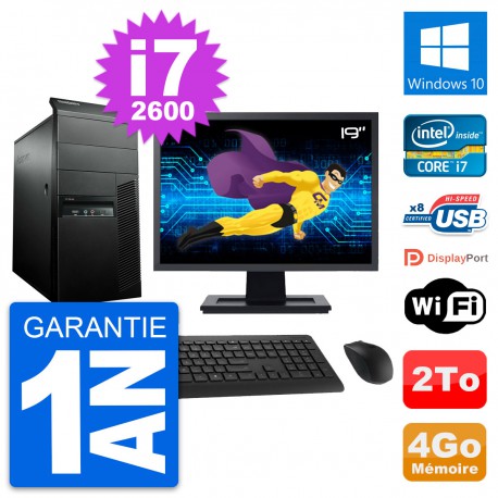 PC Tour Lenovo M91p Ecran 19" Core i7-2600 RAM 4Go Disque 2To Windows 10 Wifi