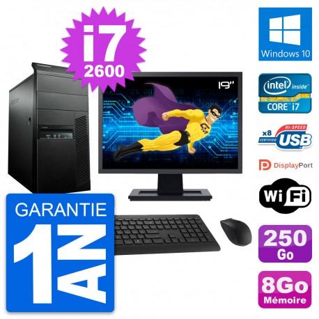 PC Tour Lenovo M91p Ecran 19" Intel i7-2600 RAM 8Go Disque 250Go Windows 10 Wifi