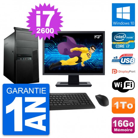 PC Tour Lenovo M91p Ecran 19" Core i7-2600 RAM 16Go Disque 1To Windows 10 Wifi