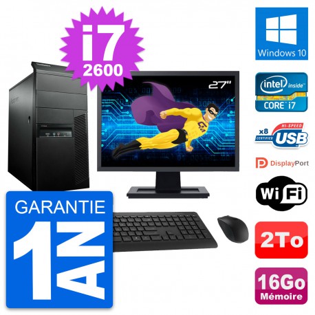 PC Tour Lenovo M91p Ecran 27" Intel i7-2600 RAM 16Go Disque 2To Windows 10 Wifi