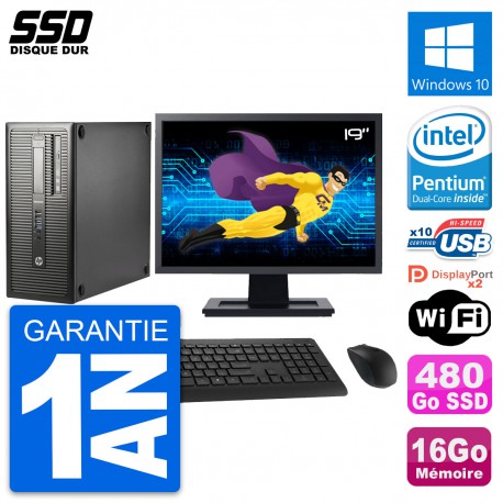 PC Tour HP EliteDesk 800 G1 Ecran 19" G3220 RAM 16Go SSD 480Go Windows 10 Wifi