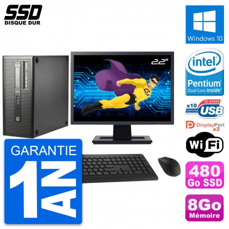 PC Tour HP EliteDesk 800 G1 Ecran 22" G3220 RAM 8Go SSD 480Go Windows 10 Wifi